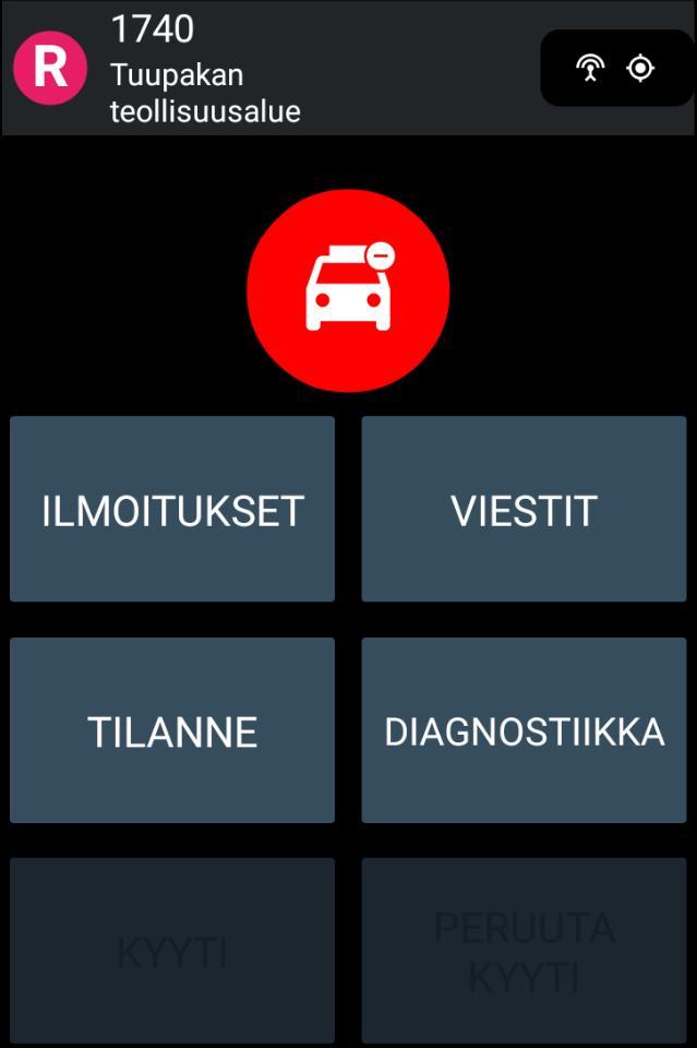 6 Vuoro päällä ja varattu Kun Tietoliikenteen tila - kuvake on näkyvissä ja Ajovälitys - kuvake on