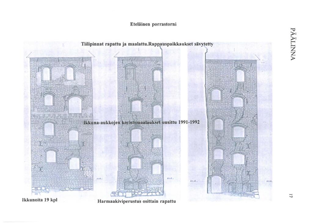 Eteläinen porrastorni Tiilipinnat rapattu ja maalattu.