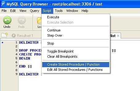 MySQL, esimerkki Query Browserin käytöstä proseduurin luonnissa Herong's Tutorial Notes: http://www.