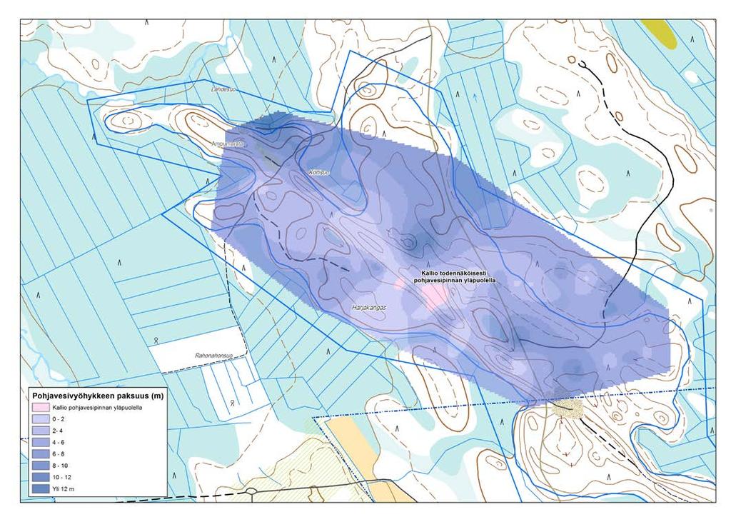 GEOLOGIAN TUTKIMUSKESKUS Harjakankaan pohjavesitutkimus 8 4.12.2014 Pohjavesivyöhykkeen paksuuden perusteella voidaan arvioida muodostuman pohjavesivarantoja.