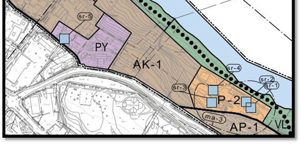 Lisäksi kaava-alueelle on osoitettu pieniltä osin asuinkerrostalojen alueet AK ja AK-1. Kaava-alue kuuluu pohjavesialueelle (tärkeä tai vedenhankintaan soveltuva pohjavesialue pv).
