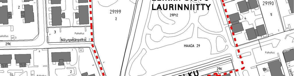 Suunnittelualueeseen kuuluvat Laurinniityntie 14 (tontti 29199/2), sen viereinen puistoalue, kaistale Punnuspolkua sekä Laurinniityntie 15