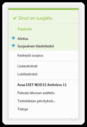 4.5.4 Ohjelmavalikko Osa tärkeimmistä asetuksista ja ominaisuuksista on käytettävissä napsauttamalla hiiren kakkospainikkeella ilmaisinalueen kuvaketta.