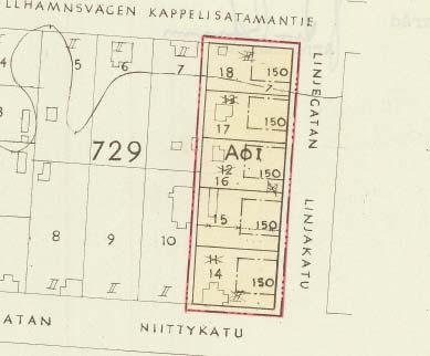 Utdrag ur detaljplan 13, som gäller tomterna 13 och 14 i kvarter 714.