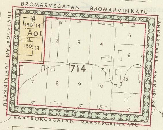 Utdrag ur detaljplan 14, som gäller tomterna 13-18 i kvarter 729 Ote