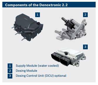 11 Kuva 3. Denoxtronic 2.2 komponentit (Bosch 2014). 5.4.1 Pumppumoduuli Pumppumoduulin tehtävänä SCR-järjestelmässä on imeä AdBlue-liuosta säiliöstä ja siirtää sen annostelumoduuliin.