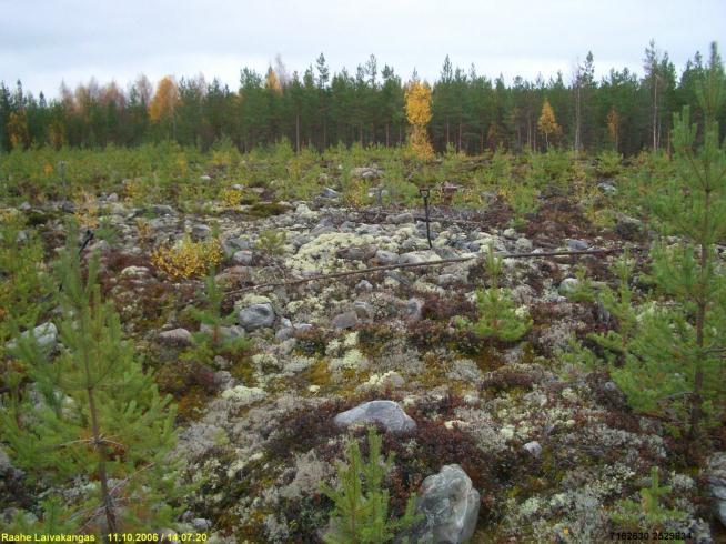 Paikka on laakean kumpareen laella, isomman mäen eteläreunalla, olevalla tasanteella. Paikka oli lokakuussa 2006 hakattu ja äestetty.