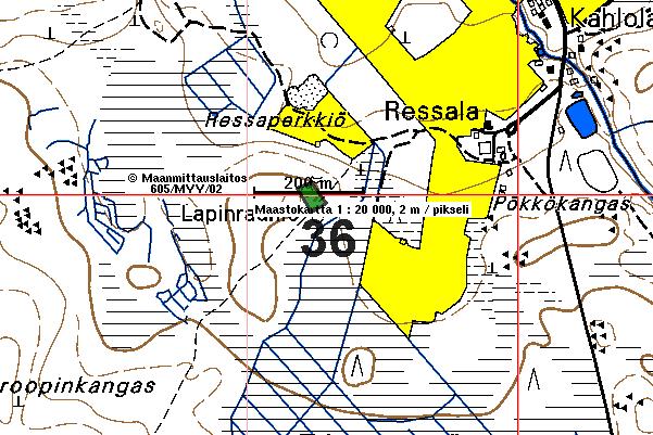 32 RAAHE 36 RESSAPERKIÖ esihistoriallinen tunnistamaton: röykkiö, kivivalli 2441 10 KOPSA x: 7162 49 y: 2532 13 z: 80 p: 7164 37 i: 3388 27 Purhonen P 1977 tarkastus, Itäpalo J 1994