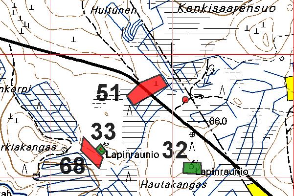 43 RAAHE 51 HUITUNEN SE esihistoriallinen asuinpaikka: asumuspainanne 2441 10 x: 7164 83 y: 2531 85 z: 62,5 ±2,5 m, paikannus