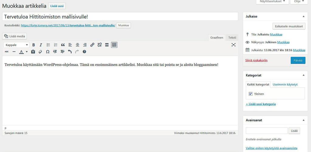 Forte-kotisivujen päivitysohje Artikkelin luominen ja julkaisu 17 Klikkaa vasemmasta sivupalkista