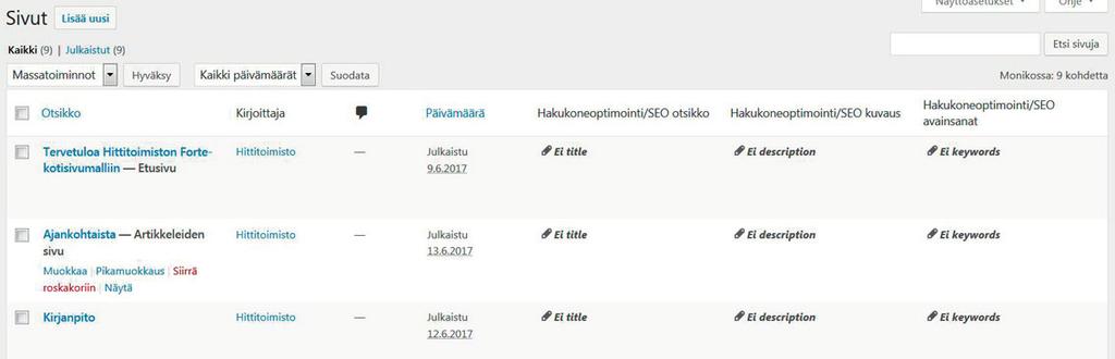 Forte-kotisivujen päivitysohje 4 Sivun lisääminen: