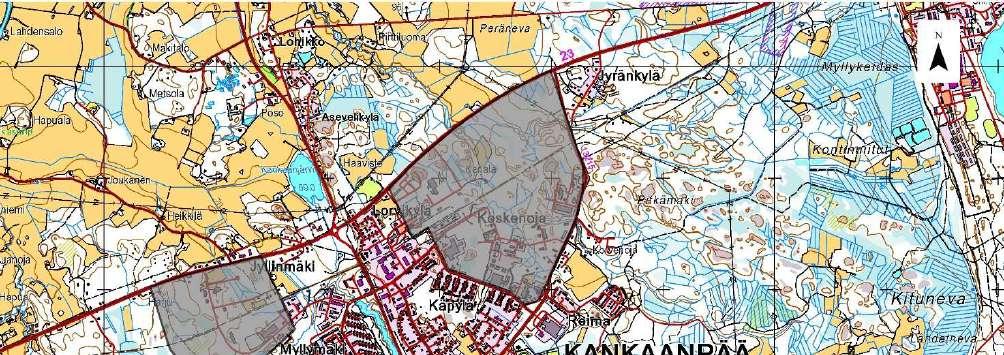 Kuva 4 Kankaanpään keskustan pohjoispuolella sijaitseva teollisuuden alue on rakentunut osittain, ja se on jo työpaikkojen määrällä mitattuna Pohjois-Satakunnan merkittävin