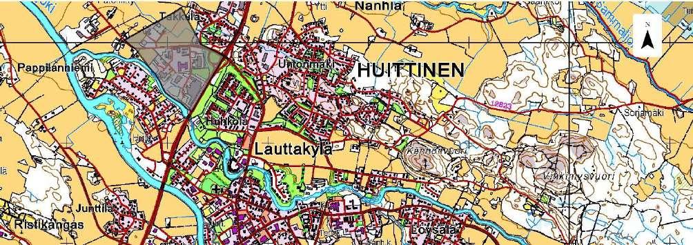 Huittisten keskustan läheisyydessä sijaitsee kaksi maakuntakaavassa osoitettua T-aluetta ja yksi TP-alue. (Kuva 15) Alueiden läheisyydessä, noin 5 kilometrin säteellä, asuu noin 7 700 ihmistä.