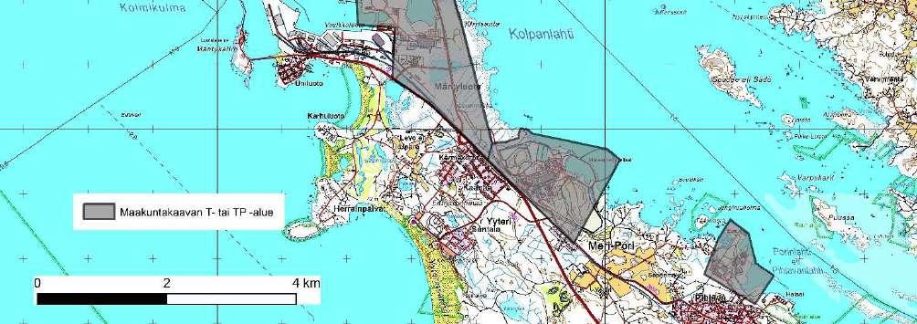 työpaikka-alueet. Tässä raportissa tarkastelu kohdistuu rannikon satama-alueen ja Harjavallan väliseen vyöhykkeeseen.