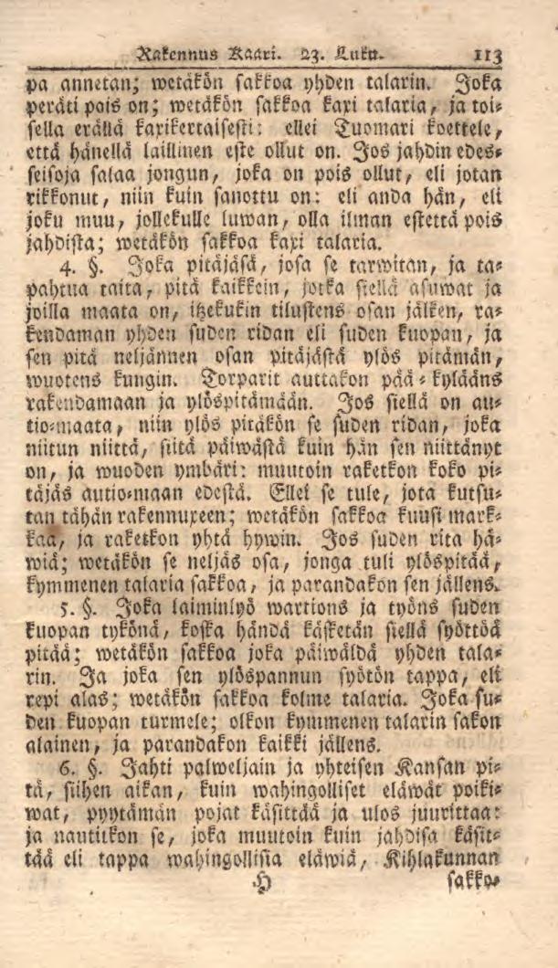 Rakennus Raari. 23. Lukn. itz pa annetan; wetäkön sakkoa yhden talarin.
