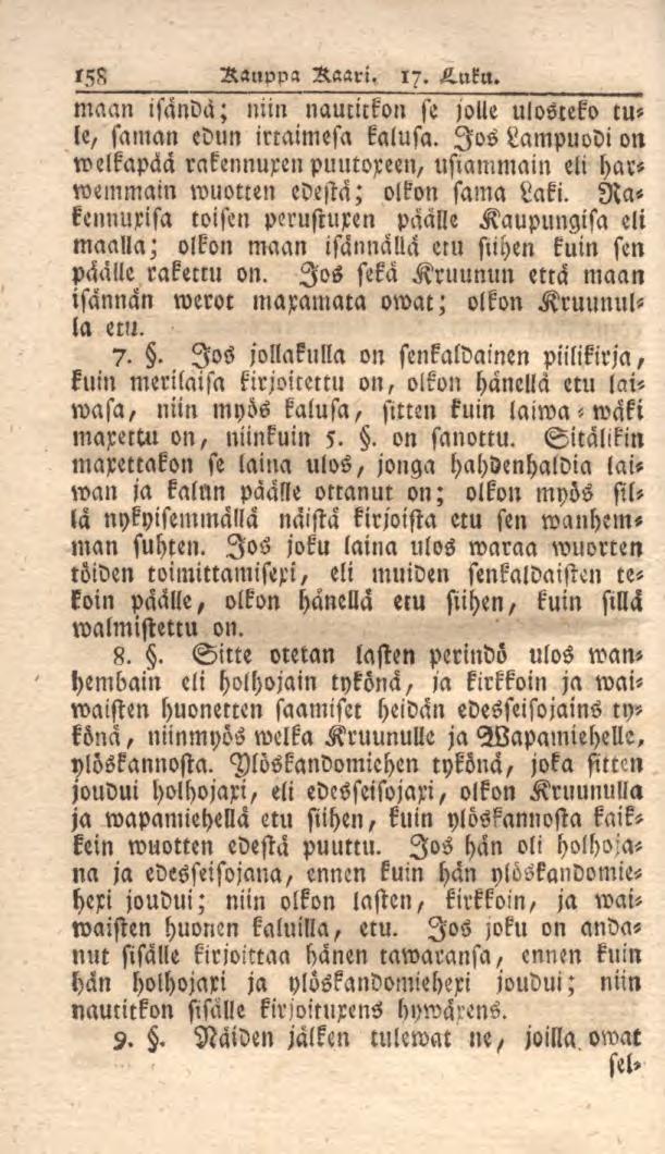 158 Rauppa Raari, 17. L.nkn. maan isanda; niin namickon st jolle ulosteko m- le, saman edun inaimesa kaluja.