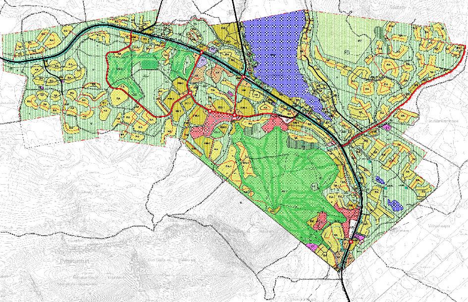 Suunnittelualue rajautuu eteläsivultaan saumattomasti Pyhätunturin matkailukeskuksen alueen oikeusvaikutteiseen osayleiskaavaan (kuva 9).