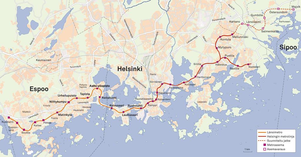 Metro pääkaupunkiseudulla Itäjatke Kahdessa vaiheessa rakentuva Länsimetro Metro (avattu