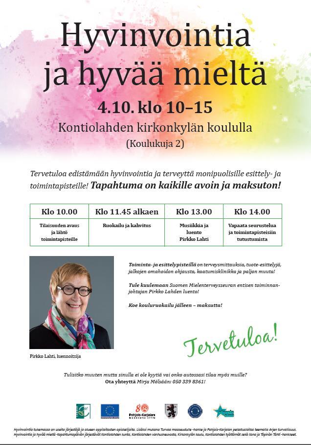 Kontiolahden kunta, Kontiolahden vanhusneuvosto, Kontiolahden Työttömät sekä Ilona- ja Töpinän Tähtihankkeet järjestävät 4.
