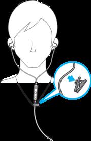 Perusteiden oppiminen Kuulokkeiden asettaminen paikalleen Kuulokemikrofonin käyttö Kiinnitä kiinnike kuulokejohtoon kauko-ohjaimen alapuolelle.