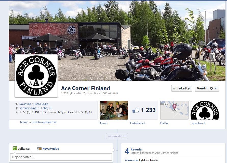 51 Sosiaalinen media: Facebook Ace Corner Finlandilla on oma profiili Facebookissa.