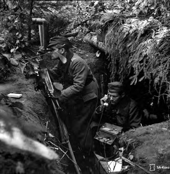 JATKOSOTA Tulenjohtoasemat etulinjassa Valkeasaaressa olivat vihollisen tiedossa, koska asemat olivat sijainneet samoilla paikoilla syksystä 1941.