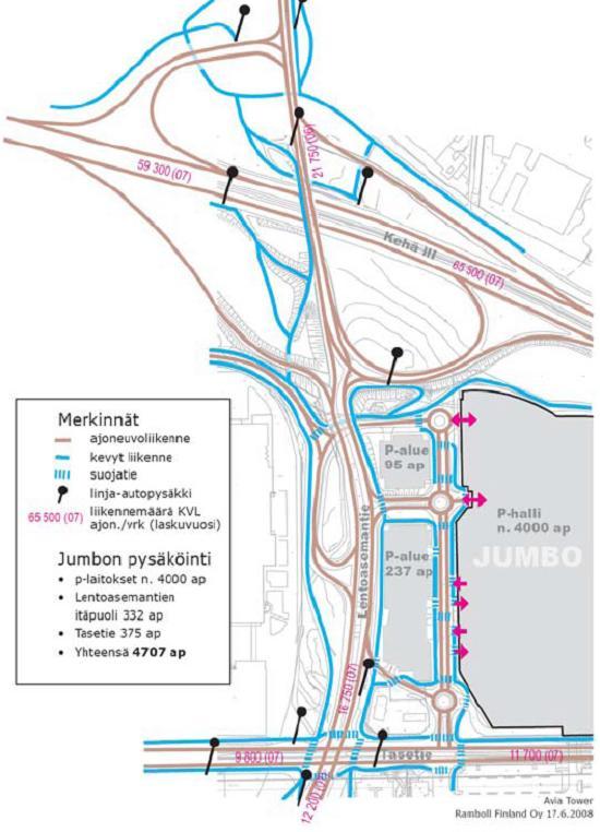 sivu: 5/26 Jos liikenneverkkoa kehitetään yleiskaavan tilavarausten mukaisesti, Tasetien ja Väinö Tannerin tien liikennemäärät kasvaisivat 3-4-kertaisiksi, kun Lentoasemantien liikenne taas kasvaisi