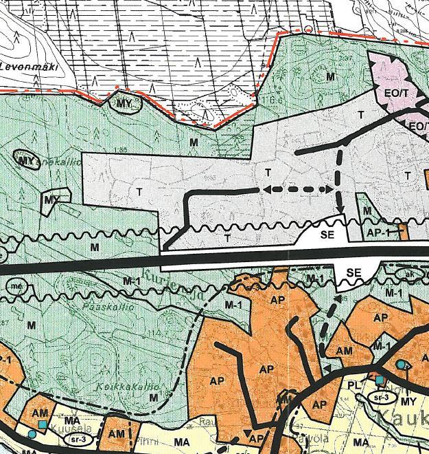 Pohjoisosasta aluerajauksen maa-alue on maa- ja metsätalousvaltaista aluetta (M), jolle on mahdollista sijoittaa haja-asutusluontoista rakentamista.