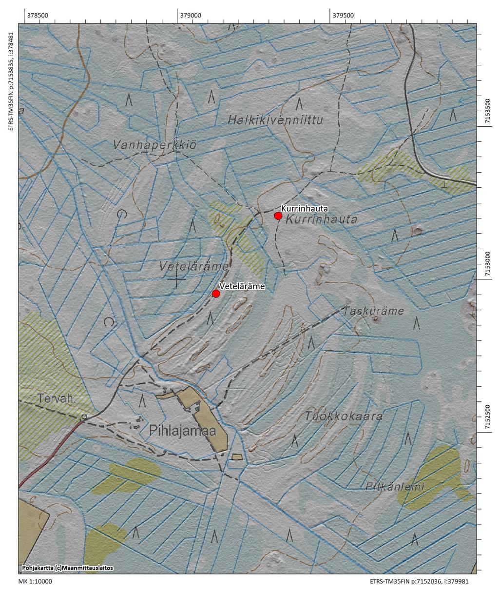 Kohteen sijaintikartta Peruskarttaote 1:10000.