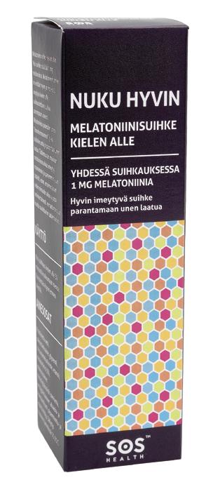 SOS HEALTH NUKU HYVIN MELATONIINISUIHKE Auttaa lyhentämään nukahtamisaikaa ja lievittämään