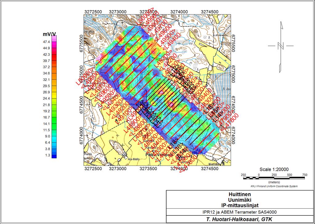 GEOLOGIAN TUTKIMUSKESKUS 11 28.1.216 1.. IP-mittaukset Uunimäen kohteella tehtiin IPR-12 mittauksia 1-kanavaisena 16-.11.21. Laitteistossa käytetään Scintrex Ltd:n IPC-8 lähetintä ja IP-12 vastaanotinta.