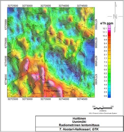 GEOLOGIAN TUTKIMUSKESKUS 4 28.1.216 Kuva 1.2-5. Lentosäteilymittaustulosten torium-säteily.