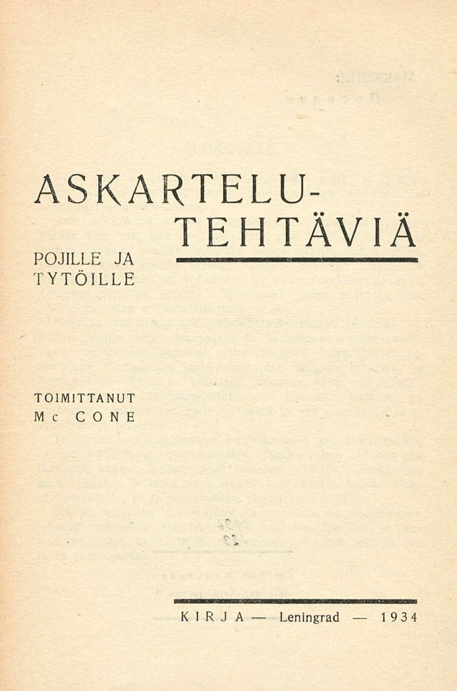 ASKARTELU- POJILLE JA TYTÖILLE TEHTÄVIÄ