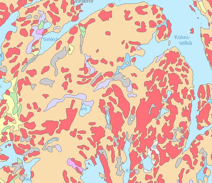 42 KUVA 10. Keltalahden valuma-alueen maaperäkartta (MML, paikkatietoikkunan aineistoa) Hiekkamoreeni on sopivaa maata metsälle sen ravinteisuutensa ja kosteusolosuhteiden ansiosta.