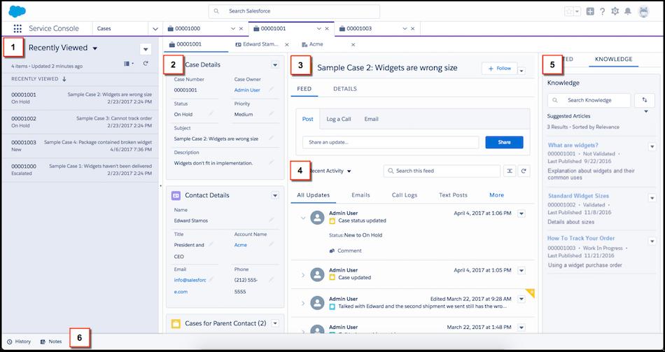 Lightning Service Console Service Console -vakiosovellus sisältää seuraavat kohteet.