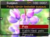 Tiedoston suojaaminen poistamiselta (Suojaus) [p] (Katselu) * [SET] * MENU * Katselu-välilehti * Suojaus Päälle Kaikki tied: päälle Suojaa tietyt tiedostot.