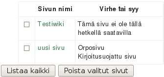 Yllä olevassa kuvassa valitut asetukset poistavat Uusi sivu -sivusta muokkausoikeudet, jonka jälkeen sivun sisältöä ei voi enää muokata.