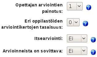 Vaihtoehtoisesti, mikäli arvosanat oppilaiden arvioille ovat yleisesti liian korkeita, tätä asetusta pitäisi muuttaa lähemmäs tiukkaa vaihtoehtoa. Nämä arvosanat näkyvät tehtävän ylläpito-sivulla.