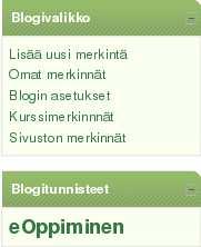 Blogi ja Lainalaskuri. Kun pudotusvalikosta valitaan jokin vaihtoehto, tulee kyseinen lohko näkyviin myös opiskelijoille. Uusi lisätty lohko tulee aina oikeaan reunaan alimmaksi lohkoksi.