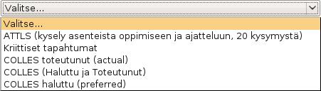 oppimistaitojen kehittymistä. Kysely toteutetaan COLLES- ja ATTLS -työkaluilla. Kyselyt ovat valmiita tutkimuspohjia, jotka perustuvat konstruktiiviseen pedagogiaan.