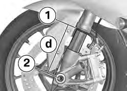 z Käyttö Pidä moottoripyörä pystysuorassa ja mittaa etäisyys d liukuputken alareunan 1 ja etuakselin 2 välillä. Pyydä kuljettajaa asettumaan moottoripyörän kuormaksi.