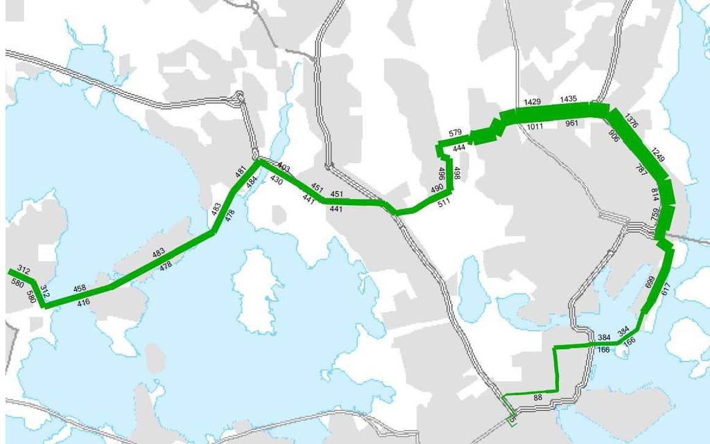 Vuoden 2030 maankäytöllä raitiovaunuyhteydellä Munkkiniemestä Kalasatamaan olisi aamuhuipputunnin aikana