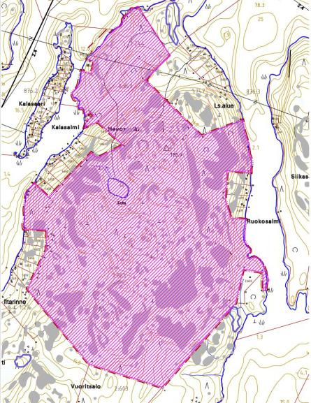 Kuva 5. Muinaisjäännösinventoinnin selvitysalue. 2.2.5 Luonnonympäristö Ranta-asemakaava-alueen luonnonympäristöä on kartoitettu jo vuonna 2004, kun hanke oli ensimmäisen kerran vireillä.