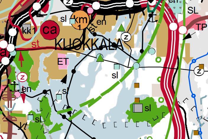 Kuva 13. Ote kokonaismaakuntakaavasta. 1. vaihemaakuntakaavalla varataan maa-alue Jyväskylän seudun uudelle jätteenkäsittelykeskukselle. 1. vaihemaakuntakaava on saanut lainvoiman 4.2.2011. 2.