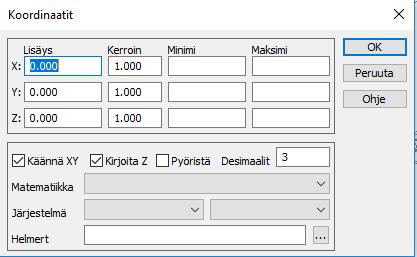 muuntimen nimeksi Dxf-taustakartta ja aseta parametrit alla olevan esimerkin