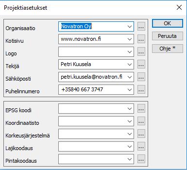 2 YLEISET ASETUKSET 2.1 3D-Win:n projektiasetukset Projektiasetuksilla määritellään LandXML-muotoisen aineiston otsikkotiedot (metatiedot) Inframodel-määrittelyn mukaiseksi.