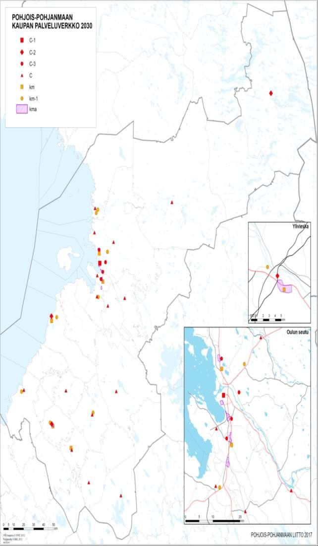 Kuva 16. Seudullisesti merkittävät kaupan suuryksiköt vaihemaakuntakaavassa.