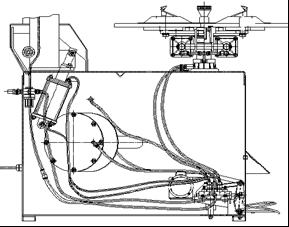 3) Unscrew the two bolts (11) on the left cover (10) and remove the cover, connect the air hose (8) to the side holes which control the tilting 5-way valve. Put the left cover back on the machine.