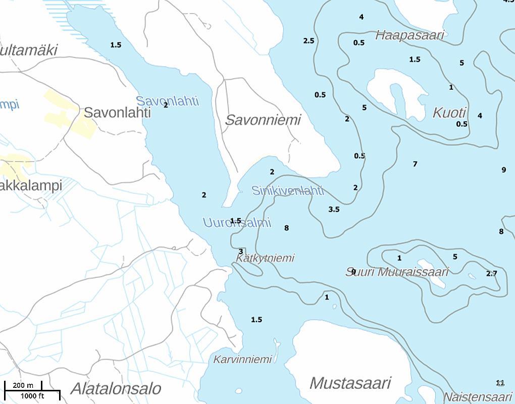 14 Huhtiselälle. Vesi- ja näkösyvyys järvenselällä on huomattavasti Savonlahtea suurempi.