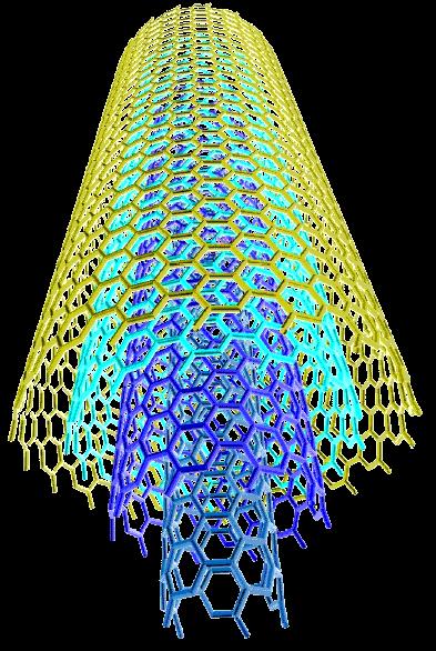 hiilinanoputkien halkaisija on noin 1 nm, mutta niiden